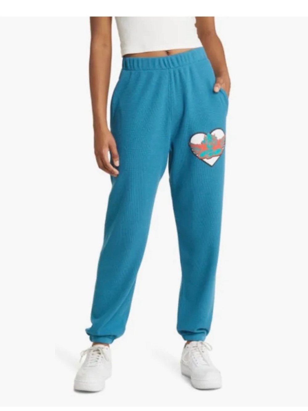 Boys Lie Blue Teal Track Joggers with Heart Patch & boys lie print on left leg